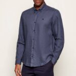 BOSS MEN'S LINEN SHIRT H-LIAM REGULAR FIT NAVY BLUE