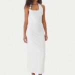 HUGO WOMAN MIDI DRESS SLIM-FIT SHAGAR OPEN WHITE - Image 2