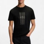 BOSS PORSCHE X BOSS MERCERISED-COTTON T-SHIRT WITH REFLECTIVE GRAPHICS BLACK