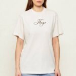 HUGO WOMAN T-SHIRT VINTAGE WITH PRINTED LOGO HUGO NATURAL