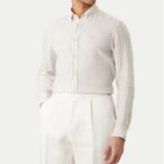 BOSS MEN'S REGULAR- FIT SHIRT IN STRIPED LINEN OPEN BEIGE