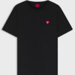 HUGO WOMAN COTTON - JERSEY T-SHIRT WITH HEART LOGO BLACK - Image 3