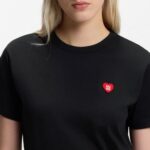 HUGO WOMAN COTTON - JERSEY T-SHIRT WITH HEART LOGO BLACK - Image 4