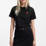HUGO WOMAN COTTON - JERSEY T-SHIRT WITH HEART LOGO BLACK