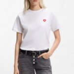 HUGO WOMAN COTTON - JERSEY T-SHIRT WITH HEART LOGO WHITE