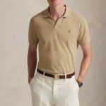 POLO RALPH LAUREN CUSTOM SLIM FIT STRETCH MESH POLO SHIRT BEIGE