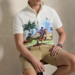 POLO RALPH LAUREN CLASSIC FIT MESH GRAPHIC POLO SHIRT WHITE ART