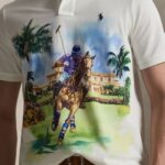 POLO RALPH LAUREN CLASSIC FIT MESH GRAPHIC POLO SHIRT WHITE ART - Image 4