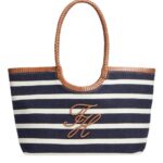 TOMMY HILFIGER WOMAN TH ELEV SUMMER TOTE STRIPE BLUE/ COGNAC