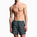 EMPORIO ARMANI MEN'S SWIM SHORTS WITH ALL-OVER LOGO BLACK