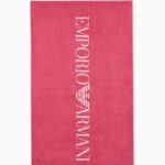 EMPORIO ARMANI ESSENTIAL TERRY BEACH TOWEL WITH LOGO FUCHSIA