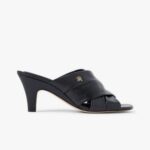 TOMMY HILFIGER WOMAN'S LEATHER CROSSOVER STRAP HEELED MULES