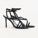 KARL LAGERFELD  SARABANDE LEATHER SANDALS BLACK LEATHER WITH SILVER