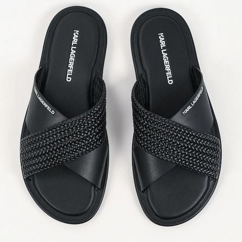 KL70214C-000-1 KARL LAGERFELD MEN KASTOR IV KROSS STRAP SANDAL BLACK LEATHER - Image 1