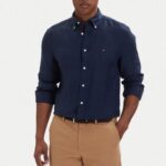 TOMMY HILFIGER MEN'S LINEN SHIRT REGULAR FIT CARBON NAVY