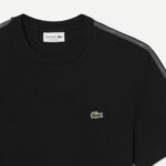 LACOSTE MEN'S COTTON T-SHIRT BRANDED STRIPE BAND BLACK - Image 3