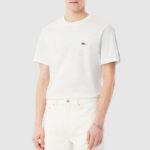 LACOSTE MEN'S COTTON T-SHIRT BRANDED STRIPE BAND WHITE - Image 3