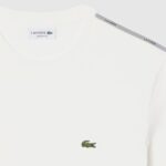 LACOSTE MEN'S COTTON T-SHIRT BRANDED STRIPE BAND WHITE - Image 4