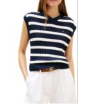 TOMMY HILFIGER WOMAN CO CABLE MID GG V-NK VEST DARK NIGHT NAVY / IVORY PETAL