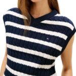 TOMMY HILFIGER WOMAN CO CABLE MID GG V-NK VEST DARK NIGHT NAVY / IVORY PETAL - Image 3