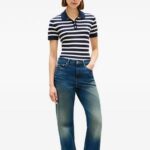 TOMMY HILFIGER WOMAN STRIPED PATTERN POLO TOP BARK NIGHT/ IVORY PETAL - Image 3