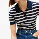 TOMMY HILFIGER WOMAN STRIPED PATTERN POLO TOP BARK NIGHT/ IVORY PETAL - Image 4