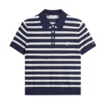 TOMMY HILFIGER WOMAN STRIPED PATTERN POLO TOP BARK NIGHT/ IVORY PETAL