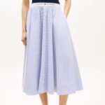TOMMY HILFIGER POPLIN BRANDED MIDI SKIRT BLUE - Image 2