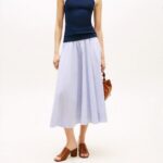 TOMMY HILFIGER POPLIN BRANDED MIDI SKIRT BLUE