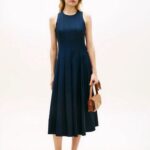 TOMMY HILFIGER WOMAN'S LINEN MIDI DRESS WITH GOLD BUTTONS