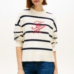 TOMMY HILFIGER WOMAN FULL NEEDLE GRAPHIC SWEATER BIG STP CALICO/ DARK NAVY