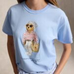 POLO RALPH LAUREN WOMAN POLO BEAR COTTON JERSEY T-SHIRT BABY BLUE - Image 3