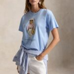 POLO RALPH LAUREN WOMAN POLO BEAR COTTON JERSEY T-SHIRT BABY BLUE - Image 4