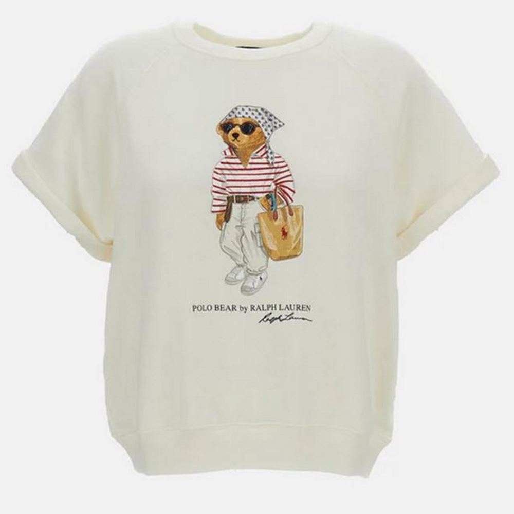 211B20069001-2 POLO RALPH LAUREN WOMAN SHORT SLEEVE POLO BEAR SWEATSHIRT ECRU - Image 1