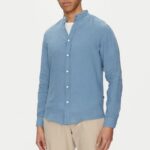 BOSS MEN'S REGULAR FIT LINEN SHIRT OPEN BLUE