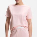 HUGO WOMEN'S RELXED FIT TOP IN STRECH COTTON LIGHT/PASTEL PINK
