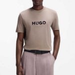 HUGO MEN'S COTTON-JERSEY T-SHIRT LIGHT/PASTEL BROWN
