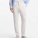BOSS MEN'S MODERN FIT TROUSERS IN A LINEN BLEND WHITE