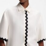 HUGO WOMEN'S RELAXED-FIT BLOUSE WITH CONTRAST ZIGZAG TAPE BLACK/WHITE - Image 3