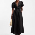 HUGO WOMAN MAXI DRESS IN COTTON WITH TWIST FRONT REGULAR FIT BLACK