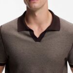 BOSS MEN'S COTTON-BLEND KNIT POLO WITH HORIZONAL STRIPE DARK BROWN - Image 2