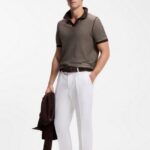 BOSS MEN'S COTTON-BLEND KNIT POLO WITH HORIZONAL STRIPE DARK BROWN - Image 3
