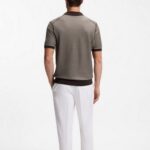 BOSS MEN'S COTTON-BLEND KNIT POLO WITH HORIZONAL STRIPE DARK BROWN - Image 4