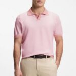 BOSS MEN'S COTTON-BLEND KNIT POLO WITH HORIZONAL STRIPE LIGHT/PASTEL PINK
