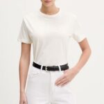HUGO WOMAN COTTON JERSEY T-SHIRT WITH EMBROIDERED SCRIP LOGO OPEN WHITE