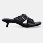 HUGO WOMEN'S LOW-HEELED LEATHER FLIP FLOPS AMARYL BLACK - Image 3