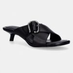 HUGO WOMEN'S LOW-HEELED LEATHER FLIP FLOPS AMARYL BLACK