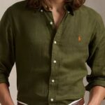 POLO RALPH LAUREN CUSTOM FIT LINEN SHIRT NEW OLIVE