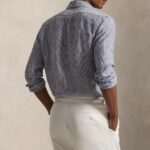 POLO RALPH LAUREN CUSTOM FIT STRIPED LINEN SHIRT NEW CLASSIC NAVY BLUE - Image 2