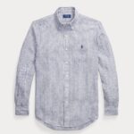 POLO RALPH LAUREN CUSTOM FIT STRIPED LINEN SHIRT NEW CLASSIC NAVY BLUE - Image 4